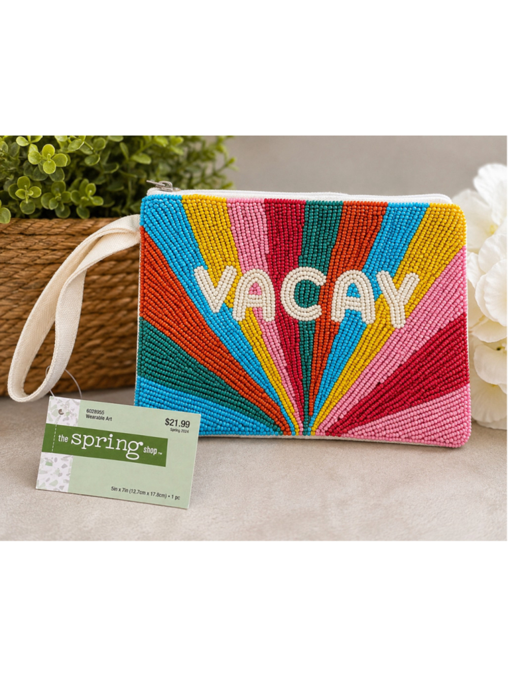 The Spring Shop VACAY Beaded Wristlet Pouch NWT